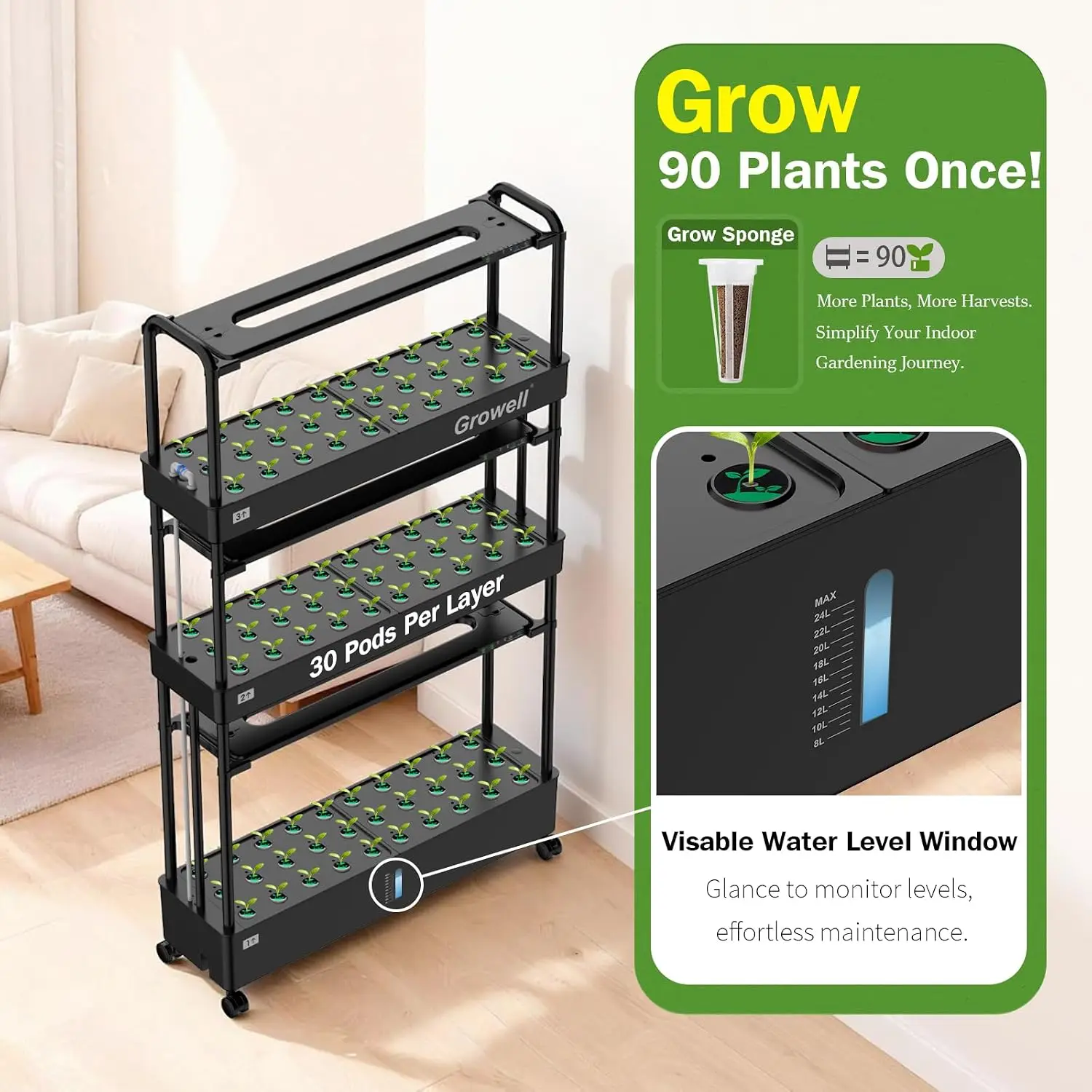 대형 수경재배 시스템 키트, 90개의 화분이 있는 수직 - Hydroponic Grow Pod 리뷰 및 가격